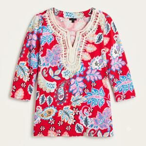 Talbots Womens M Boho Coastal Resortwear Pima Cotton Micro Modal Paisley Tunic